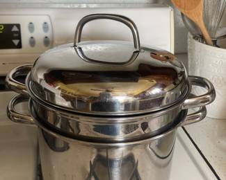 $35.00 - Large Stainless-Steel Stockpot & Double Stamer Set with Lid