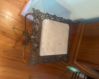 $150.00 - Antique Victorian-Style Ornate Brass Plant Stand With Marble Top (Crack in Marble)