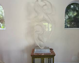 Acrylic Seahorse and Italian/ Florentine green and gold cabinet