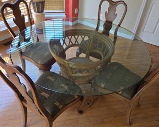 Glass Top Dining Table With Rattan Base and Felt