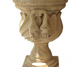 Large Heavy Cast Stone Pedestal Table with Glass