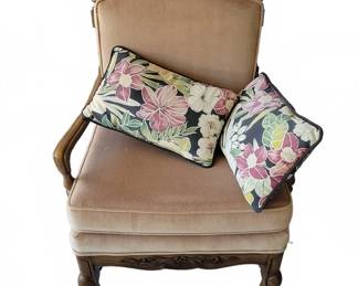Upholstered Armchair with Carved Wood Frame