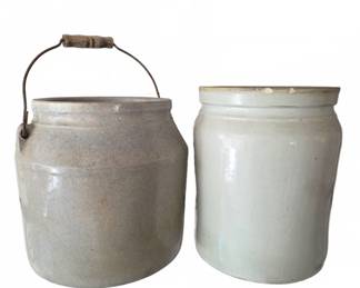 2 Stoneware Crocks, One Has Handle