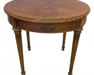 Round Wood Side Table with Single Drawer