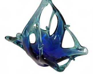 Blue and Teal Art Glass Centerpiece Bowl