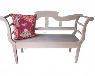Light Wood Bench With Curved Arms