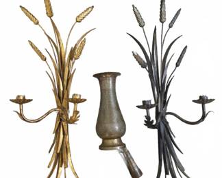 Brass Items and Pair Wheat Sconces