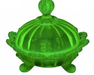 Uranium Glass Lidded Candy Dish with Repairs