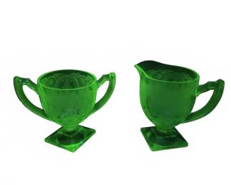 Depression Glass Uranium Creamer and Sugar Set