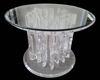 Lucite and Glass Round Side Table