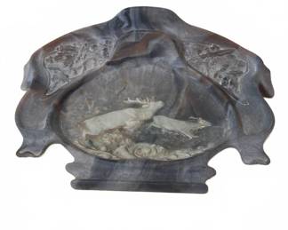 Carved Marble Ashtray with Stag Relief