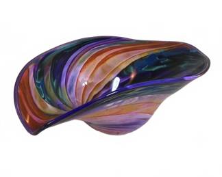 Nicholson? Hand-Blown Wave Form Art Glass Bowl