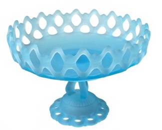 Blue Satin Glass Compote with Openwork Edge