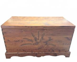Cedar Blanket Chest with Carved Wheat Motif