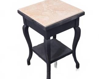 Side Table With Marble Top and Shelf 12x12x18