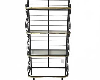 Black Metal and Glass Etagere With Brass Trim