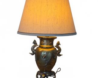 Bronze Vase Table Lamp with Dragon Handles