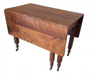Early 19th C Sheraton Black Walnut Drop-Leaf Table