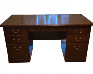 Wood Executive Desk with Brass Hardware