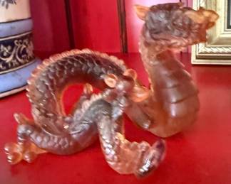 Daum France Crystal Amber Dragon