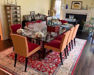 Glass Top Dinning Room Table and 8 Dinning Chairs