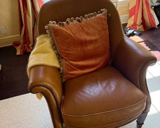 Pair of Milling Road/Baker Leather Chairs with Nailhead Trim