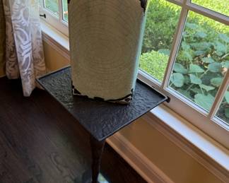 Sleek  Enameled Pottery and  Metal Stand