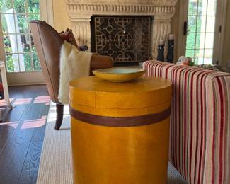 Round  Side Table with Leather Straps (Fire Place Screen NFS)