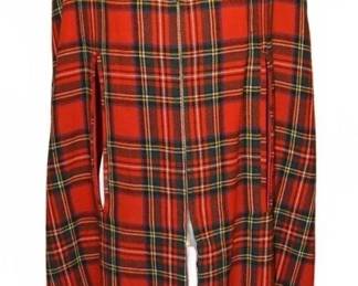 60s70s Red Plaid Wool Zippered Cape Coat