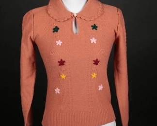 Aunt Becky 1970s Knit Sweater With Floral Detail