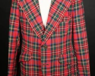 Mens 1970s Red Royal Stewart Plaid Wool Blazer
