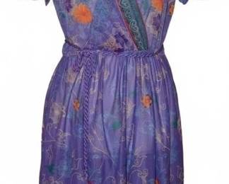 80s Purple Sheer Chiffon Floral Boho Wrap Dress