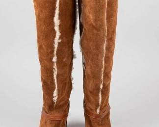 1970s Shearling Suede Platform Boots