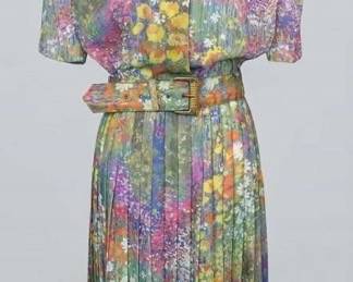 1980s Impressionist Floral Diana Style Dress