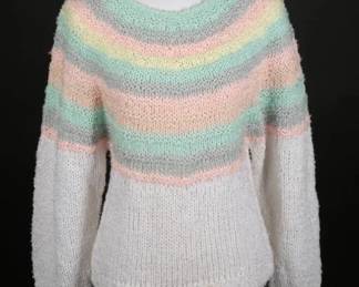 1980s Pastel Rainbow Handknit Preppy Sweater