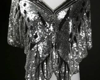 80s Glam Black Sequin Butterfly Beaded Top
