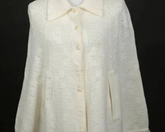 1970s Cream Knit Fringe Cape Coat