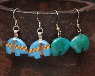 Zuni Sterling Silver Bear Fetish Earrings