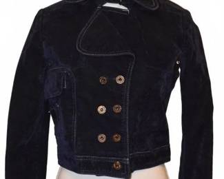 70s Curly Top Navy Velvet Cropped Jacket
