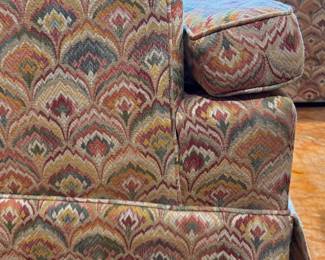 Pair of Baker Furniture Club Chairs Upholstered in Flame Stitch Fabric. Each Measures 28" W x 32" D x 18" Seat Height. Photo 3 of 6.
