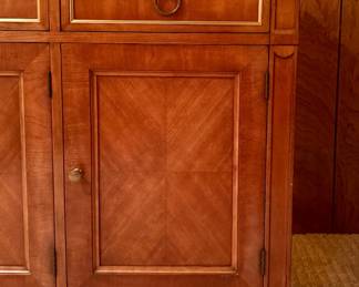Kindel Furniture French Regency-Style Two-Piece Bookcase / China Cabinet. Base Measures 66" W x 19" D x 32" H; Glass-Front Topper Measures 66" W x 13" D x 47" H. Photo 4 of 8.