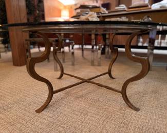 Hollywood Regency Glass & Brass Coffee Table Attributed to Baker Furniture. Measures 40" D x 18" H. Photo 1 of 4.