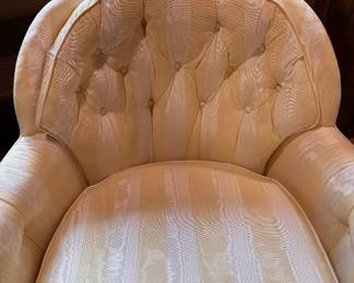 Yellow Silk Faux Bois Upholstered Chair, Likely Baker Furniture. Measures 30" W x 32" D with 17" Seat Height. Photo 3 of 6.
