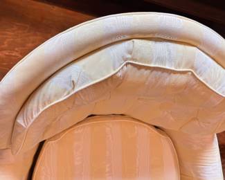 Yellow Silk Faux Bois Upholstered Chair, Likely Baker Furniture. Measures 30" W x 32" D with 17" Seat Height. Photo 5 of 6.