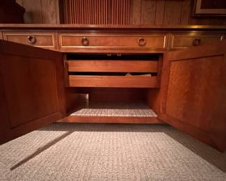 Kindel Furniture French Regency-Style Two-Piece Bookcase / China Cabinet. Base Measures 66" W x 19" D x 32" H; Glass-Front Topper Measures 66" W x 13" D x 47" H. Photo 7 of 8.