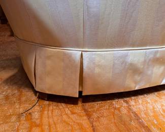 Yellow Silk Faux Bois Upholstered Chair, Likely Baker Furniture. Measures 30" W x 32" D with 17" Seat Height. Photo 6 of 6.