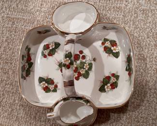 Hammersley & Co. Bone China "Strawberry Ripe," Serving Bowl with Creamer & Sugar. Photo 2 of 3