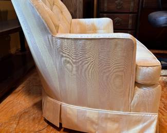 Yellow Silk Faux Bois Upholstered Chair, Likely Baker Furniture. Measures 30" W x 32" D with 17" Seat Height. Photo 4 of 6.