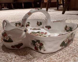 Hammersley & Co. Bone China "Strawberry Ripe," Serving Bowl with Creamer & Sugar. Photo 1 of 3.