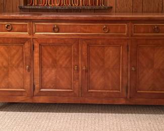 Kindel Furniture French Regency-Style Two-Piece Bookcase / China Cabinet. Base Measures 66" W x 19" D x 32" H; Glass-Front Topper Measures 66" W x 13" D x 47" H. Photo 3 of 8.